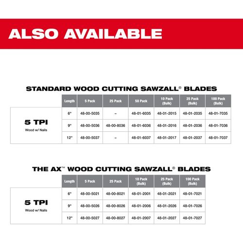 Main product image of 9" 5 TPI SAWZALL Blade for Wood with Nails (Pack of 25), 48-01-2036