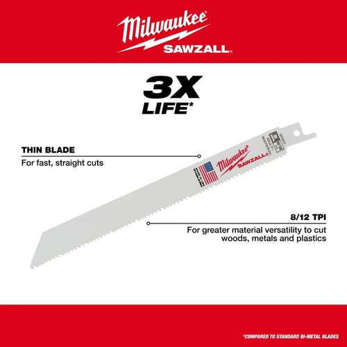 Main product image of 8" 8/12 TPI SAWZALL Blade for Multi-Material (Pack of 10), 48-01-2073