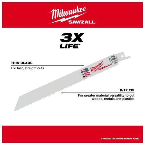 Main product image of 6" 8/12 TPI SAWZALL Blade for Multi-Material (Pack of 50), 48-01-6091