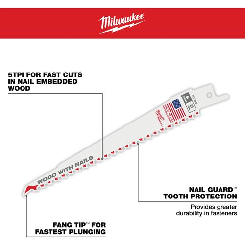 Main product image of 12" 5 TPI SAWZALL Blade for Wood with Nails (Pack of 100), 48-01-7037