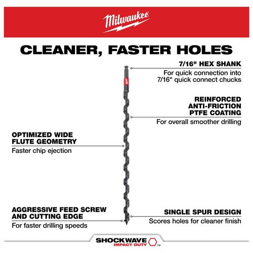 Main product image of SHOCKWAVE Impact Duty 15/16" x 24" Lineman's Auger Bit, 48-13-6809