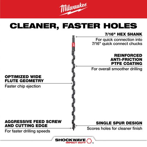 Main product image of SHOCKWAVE Impact Duty 1-1/8" x 24" Lineman's Auger Bit, 48-13-6812