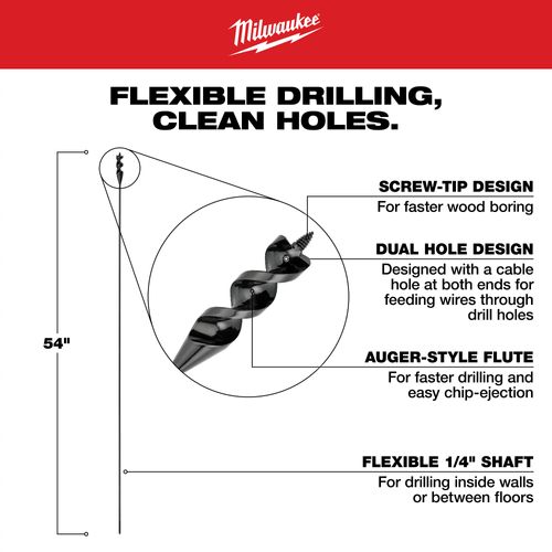Main product image of 3/4" x 54" Flexible Cable Auger Bit, 48-13-8275