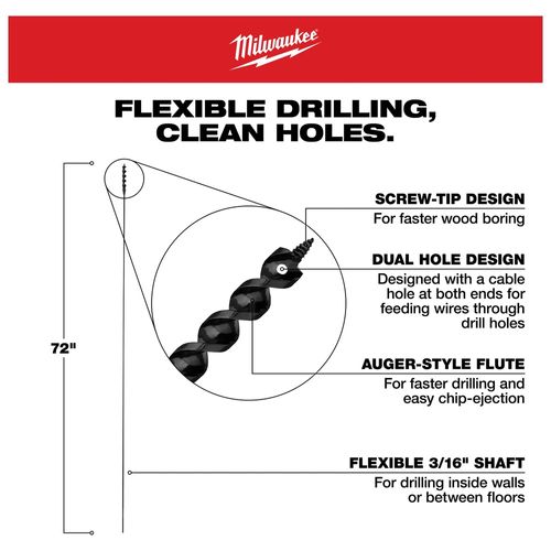 Main product image of 3/8" x 72" Flexible Cable Auger Bit, 48-13-8337