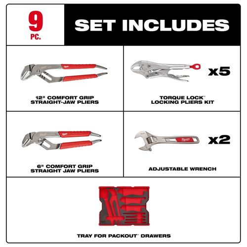 Main product image of 9 Piece Pliers & Wrench Set with Tray for PACKOUT Drawers, 48-22-0160