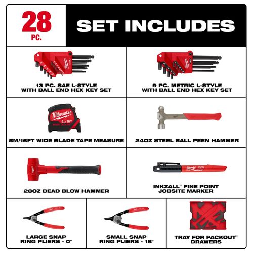 Main product image of 28 Piece Hex Key & Hammer Set with Tray for PACKOUT Drawers, 48-22-0161