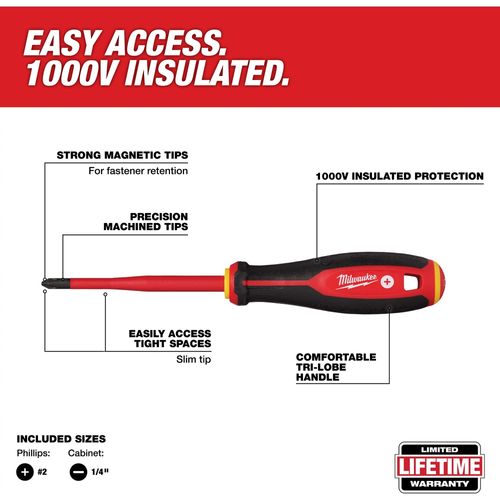 Main product image of 2 Piece 1000V Insulated Slim Tip Screwdriver Set, 48-22-2207