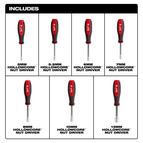 Main product image of 7 Piece Metric HollowCore Nut Driver Set, 48-22-2448