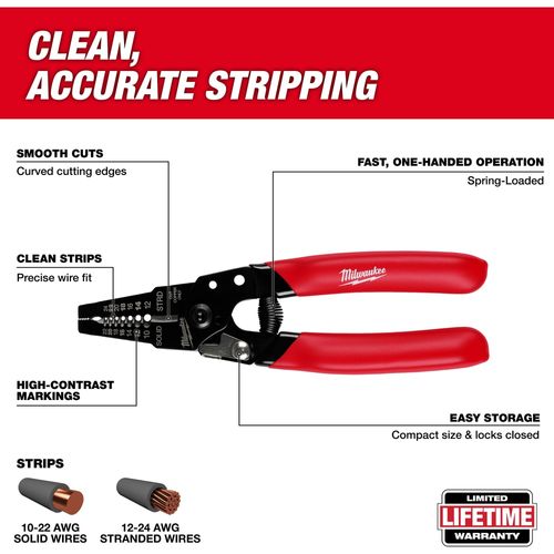 Main product image of 10-24 AWG Compact Dipped Grip Wire Stripper & Cutter, 48-22-3043