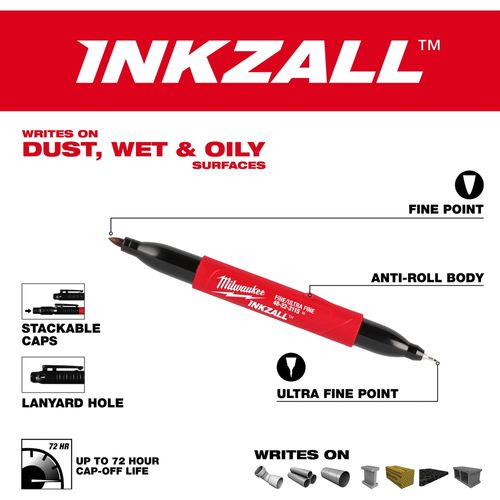 Main product image of INKZALL Double Sided Black Jobsite Marker – Ultra Fine & Fine Point, 48-22-3115