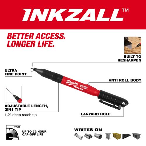 Main product image of INKZALL 2-in-1 Deep Reach Ultra Fine Point Jobsite Marker (Black)