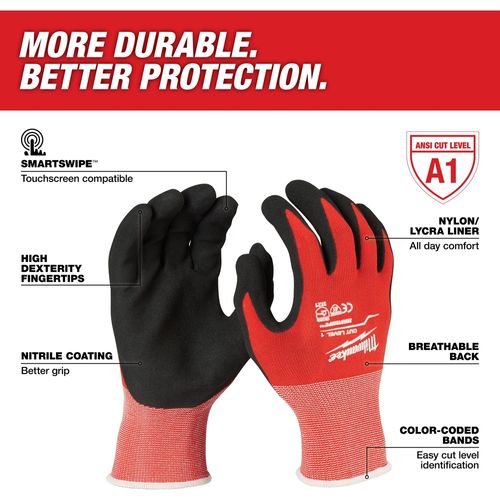 Main product image of Cut Level 1 Nitrile Dipped Gloves (Large) 48-22-8902E