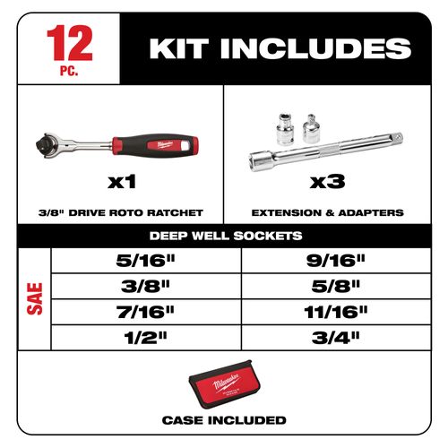 Main product image of 12 Piece 3/8" Drive SAE Socket Set, 48-22-9000