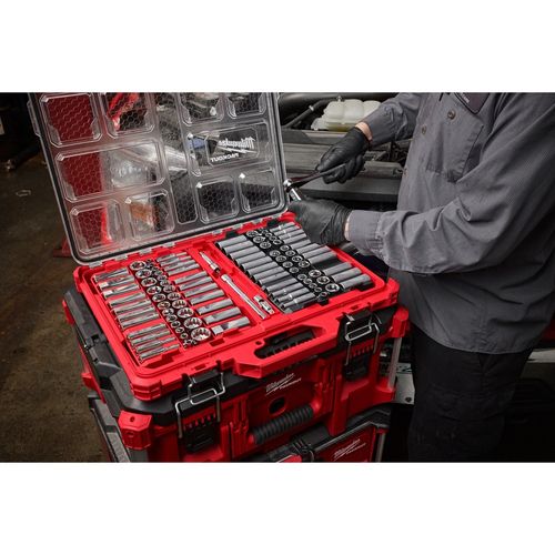 Main product image of 98 Piece 3/8" Drive 6-Pt & 12-Pt Metric & SAE Ratchet & Socket Set w/ PACKOUT Low-Profile Organizer