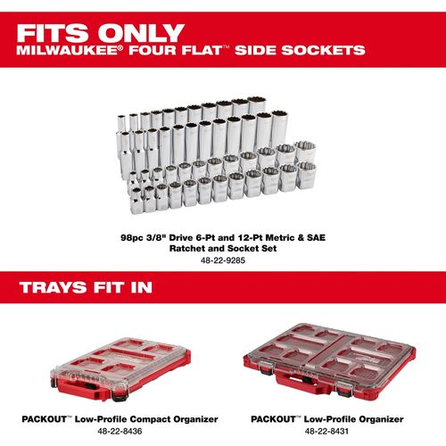 Main product image of 98 Piece 3/8" Drive 6-Point & 12-Point Metric & SAE Ratchet and Socket Trays, 48-22-9285T