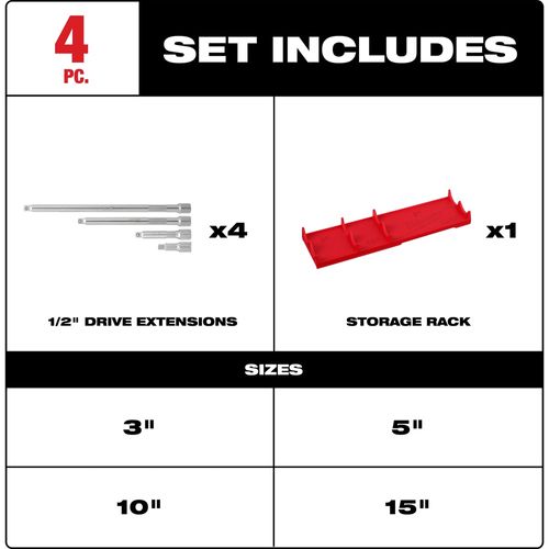 Main product image of 4 Piece 1/2" Drive Extension Set, 48-22-9342