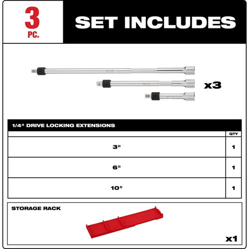 Main product image of 3 Piece 1/4" Drive Locking Extension Set, 48-22-9360