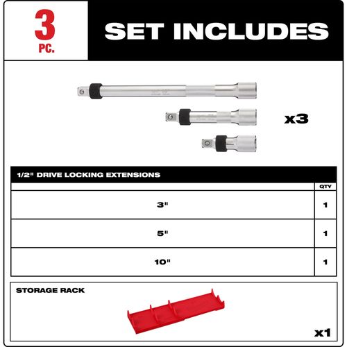 Main product image of 3 Piece 1/2" Drive Locking Extension Set, 48-22-9362