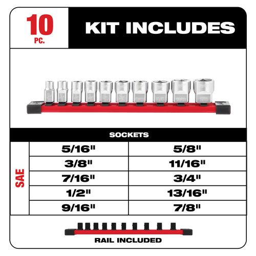 Main product image of 10 piece 3/8" SAE Sockets with 4 Flat Sides, 48-22-9403