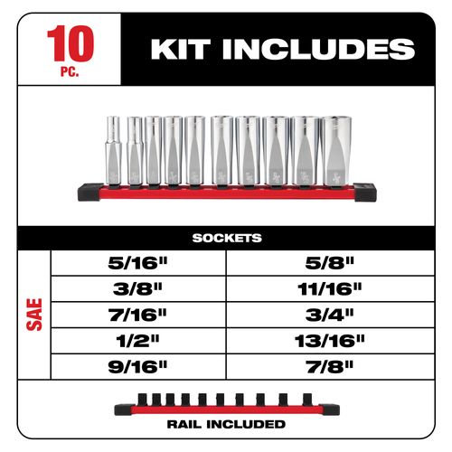 Main product image of 10 piece 3/8" SAE Deep Well Sockets with 4 Flat Sides, 48-22-9405