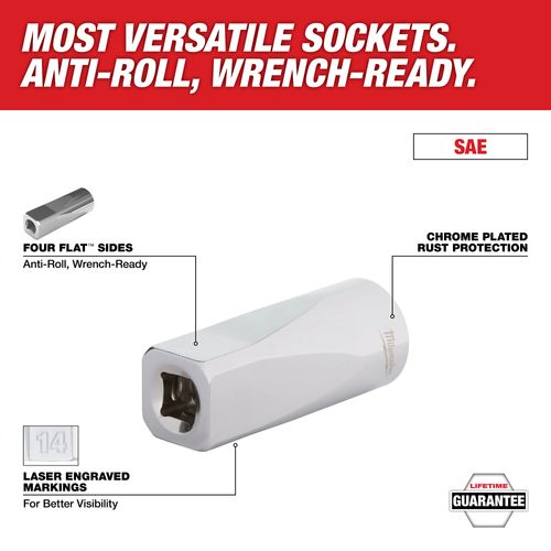 Main product image of 10 piece 3/8" SAE Deep Well Sockets with 4 Flat Sides, 48-22-9405