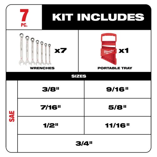 Main product image of 7 piece Ratcheting Combination Wrench Set - SAE, 48-22-9406