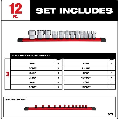 Main product image of 12 Piece 3/8" Drive 12-Point SAE Socket Set, 48-22-9420