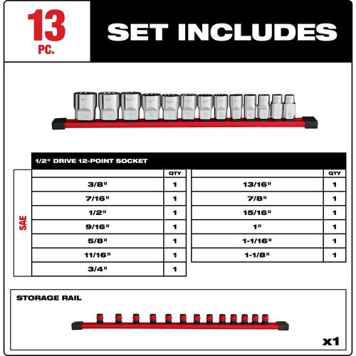 Main product image of 13 Piece 1/2" Drive 12-Point SAE Socket Set, 48-22-9422