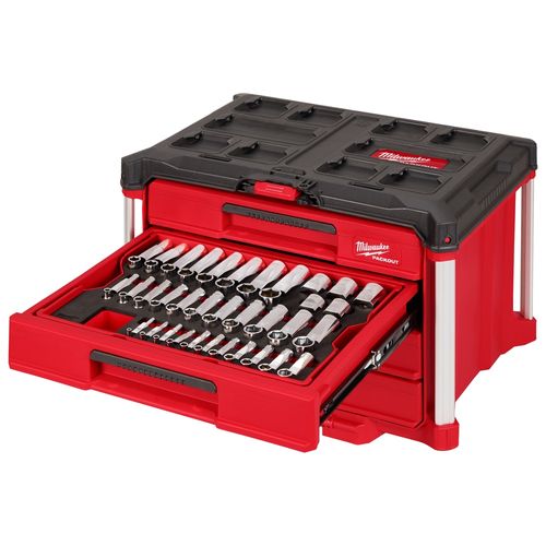 Main product image of 242 Piece 1/4", 3/8", & 1/2" Drive Metric & SAE Ratchet/Socket Set w/ PACKOUT 4-Drawer Tool Box
