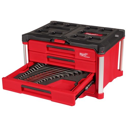 Main product image of 60 Piece Metric & SAE Combination Wrench Set with PACKOUT 4 Drawer Tool Box, 48-22-9492