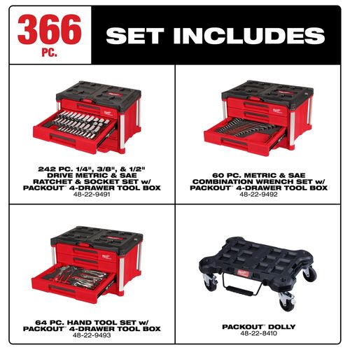Main product image of 366 Piece Master Mechanics Hand Tool Set with PACKOUT Drawers and Dolly, 48-22-9495