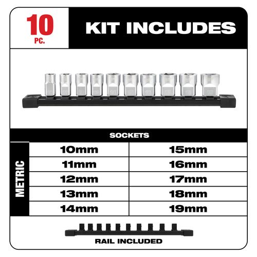 Main product image of 10 piece 3/8" Metric Sockets with 4 Flat Sides, 48-22-9503