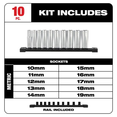 Main product image of 10 piece 3/8" Metric Deep Well Sockets with 4 Flat Sides, 48-22-9505