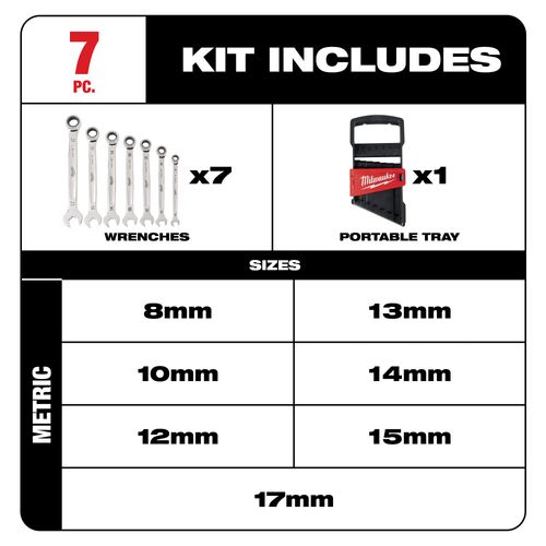 Main product image of 7 piece Ratcheting Combination Wrench Set - Metric, 48-22-9506
