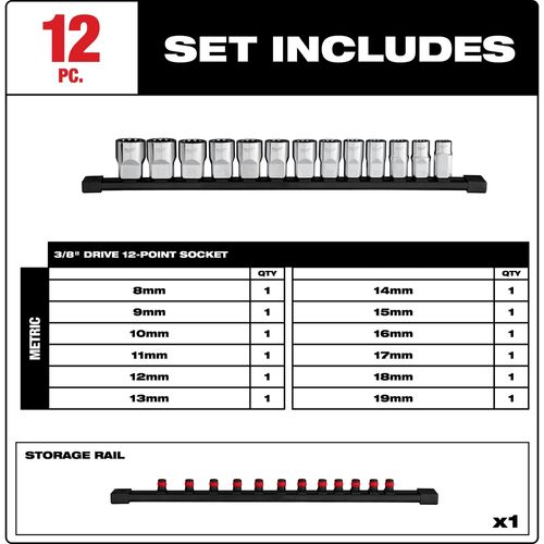 Main product image of 12 Piece 3/8" Drive 12-Point Metric Socket Set, 48-22-9520