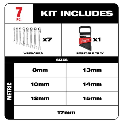 Main product image of 7 piece Metric Flex Head Ratcheting Combination Wrench, 48-22-9529