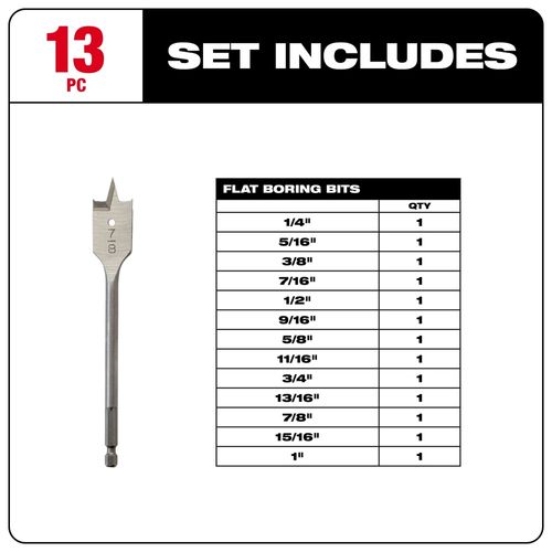 Main product image of 13 Piece Flat Boring Bit Set, 48-27-1520