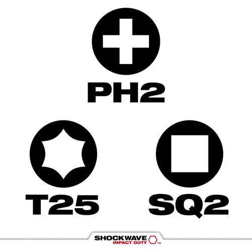 Main product image of 3 Piece SHOCKWAVE Impact Duty PH2/SQ2/T25 Double Ended Bits, 48-32-4319
