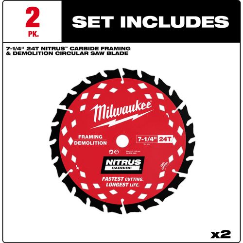 Main product image of 7-1/4" 24T NITRUS Carbide Framing & Demolition Circular Saw Blade - (Pack of 2), 48-40-0752