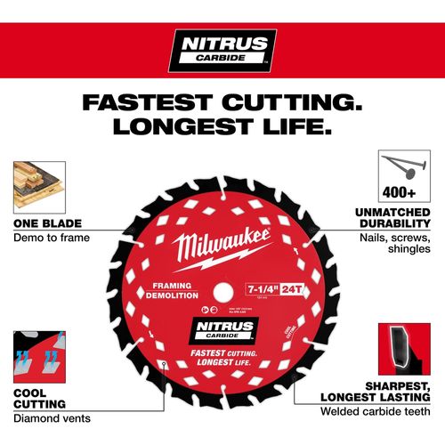 Main product image of 7-1/4" 24T NITRUS Carbide Framing & Demolition Circular Saw Blade - (Pack of 3), 48-40-0753