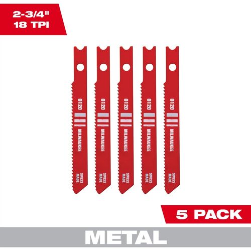 Main product image of 2-3/4" 18TPI U-Shank Metal High Speed Steel Jig Saw Blades (Pack of 5), 48-42-0120