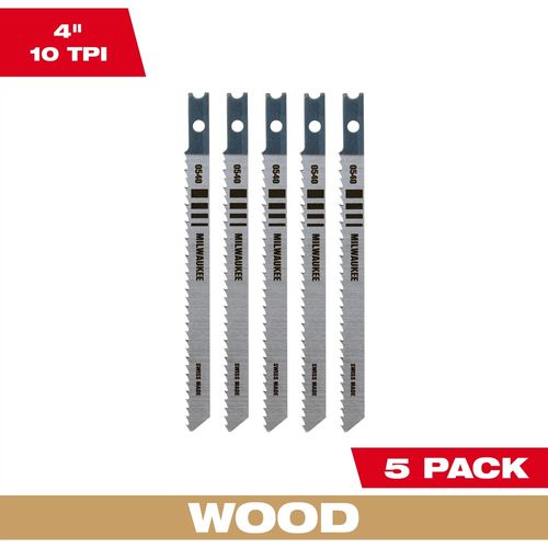 Main product image of 4" 10TPI T-Shank Wood High Carbon Steel Jig Saw Blades (Pack of 5), 48-42-0540