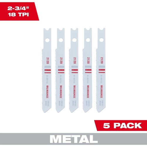 Main product image of 2-3/4" 18TPI U-Shank Metal Cutting Bi-Metal Jig Saw Blades (Pack of 5), 48-42-2120