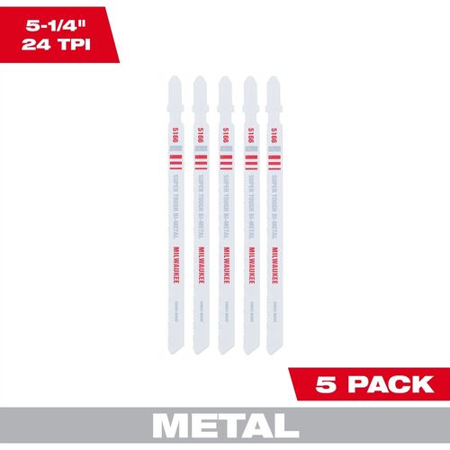 Main product image of 5-1/4" 24TPI T-Shank Metal Cutting Bi-Metal Jig Saw Blades (Pack of 5), 48-42-5166