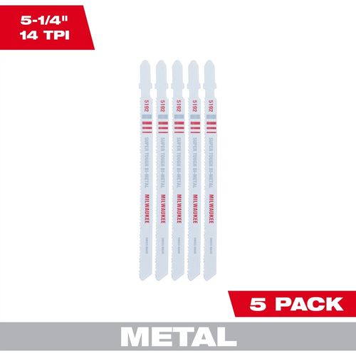 Main product image of 5-1/4" 14TPI T-Shank Metal Cutting Bi-Metal Jig Saw Blades (Pack of 5), 48-42-5192