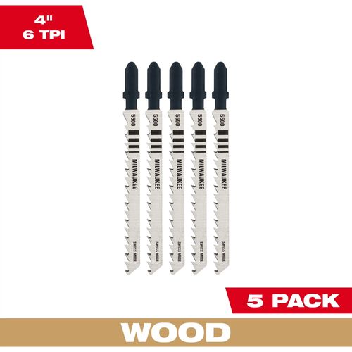 Main product image of 4" 6TPI T-Shank Wood High Carbon Steel Jig Saw Blades (Pack of 5), 48-42-5500