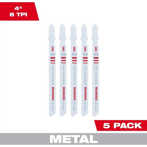 Main product image of 4' 8TPI T-Shank Metal Cutting Bi-Metal Jig Saw Blades (Pack of 5), 48-42-5850