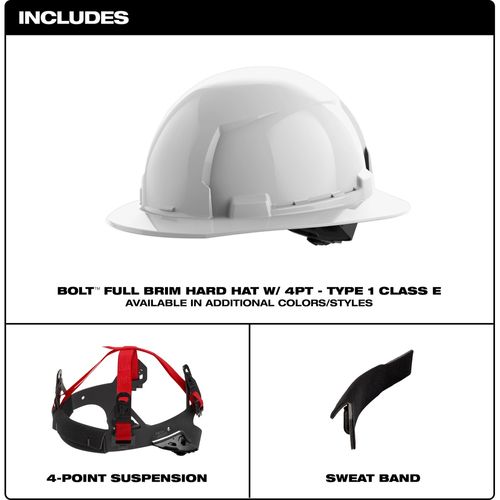 Main product image of BOLT Gray Full Brim Hard Hat w/4pt Ratcheting Suspension (USA) - Type 1, Class E, 48-73-1115