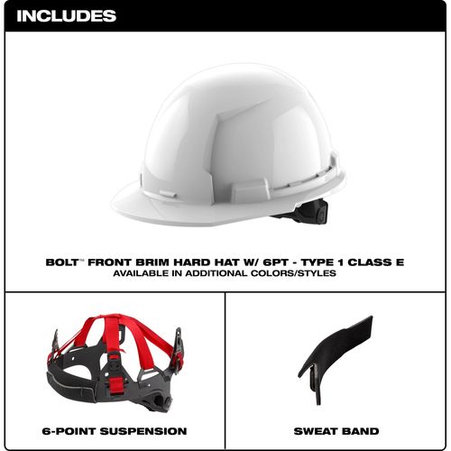 Main product image of BOLT Black Front Brim Hard Hat w/6pt Ratcheting Suspension (USA) - Type 1, Class E, 48-73-1130
