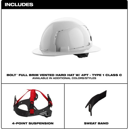 Main product image of BOLT Orange Full Brim Vented Hard Hat w/4pt Ratcheting Suspension (USA) - Type 1, Class C
